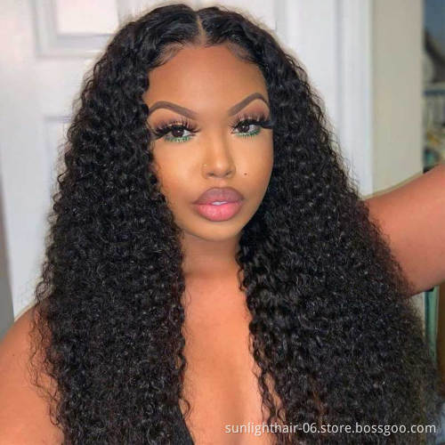 Sunlight deep curly part brazilian pre pluck lace wig raw curly hair 360 lace frontal wig with baby hair
